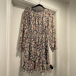 LOFT Shimmer Floral Long Sleeve Dress - Gray and Multicolor